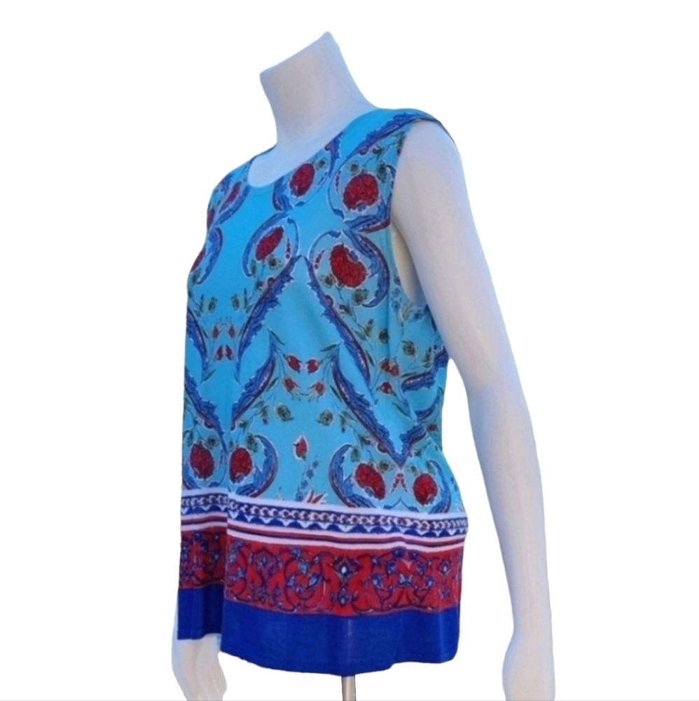 ESCADA Majorca Fantasy Floral Sleeveless Blouse L Silk Blend Resort Luxury Top - Picture 3 of 16